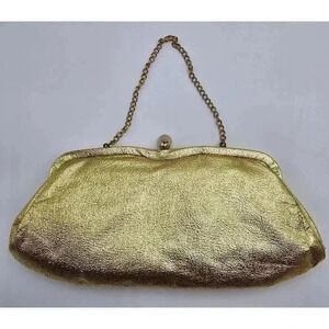 Vtg Verna Bag Corp Gold Clutch Bag with Chain Strap